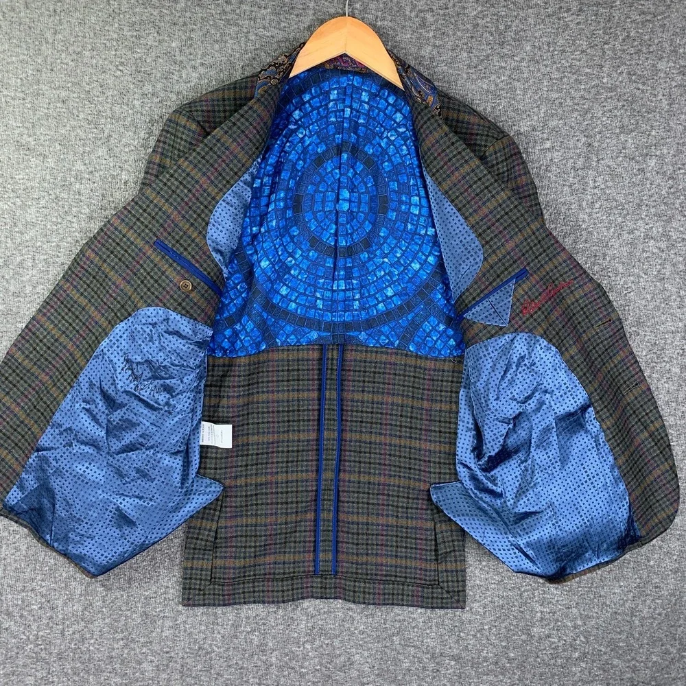 Robert Graham Blazer Jacket Men 40 Classic Check Windowpane Paisley Sport Coat